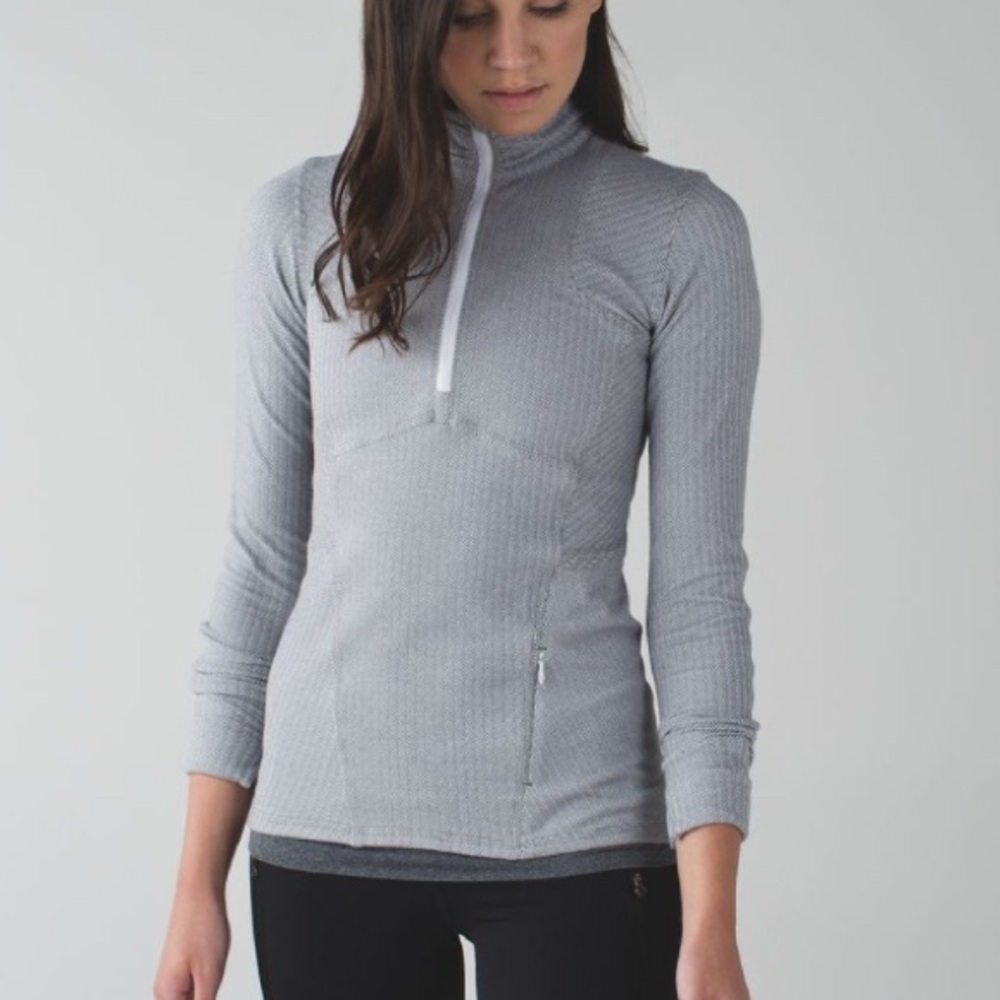 EUC Lululemon Kanto Catch Me 1/2 Zip Heathered Herringbone Heathered White Slate